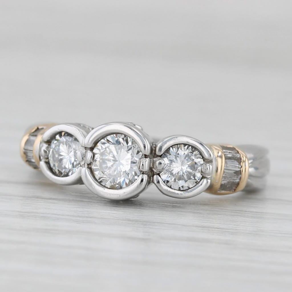 Women's or Men's 0.82ctw Diamond 3-Stone Engagement Ring 14k White Yellow Gold Size 5.5 For Sale