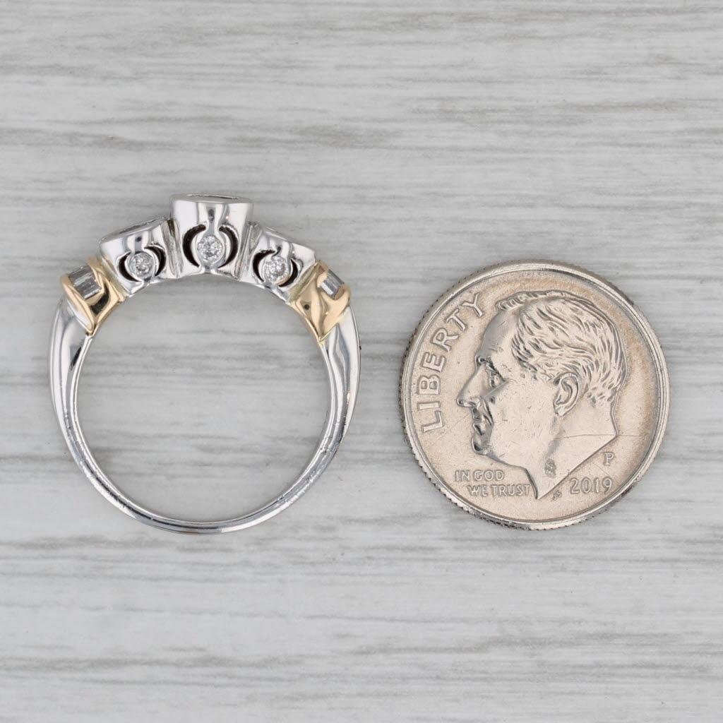 0.82ctw Diamond 3-Stone Engagement Ring 14k White Yellow Gold Size 5.5 For Sale 2