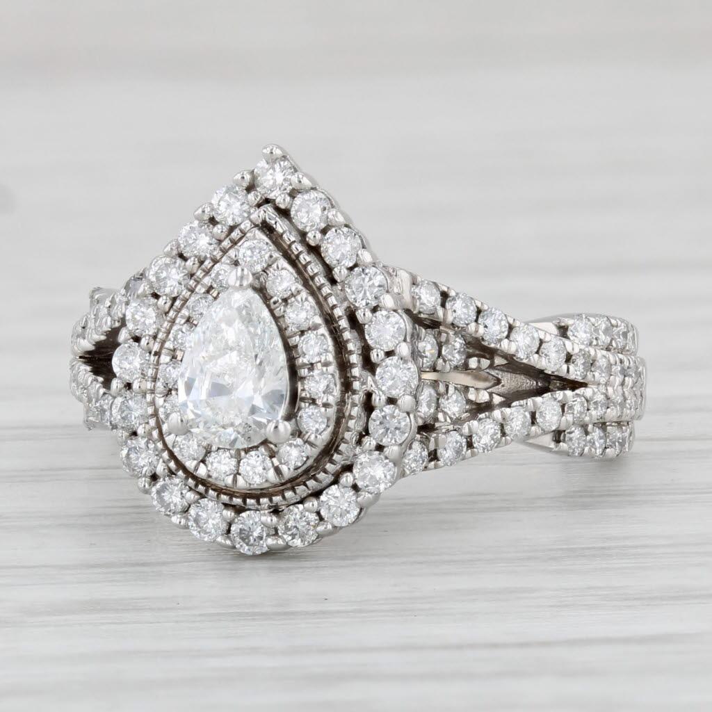 0.82ctw Diamond Pear Halo Engagement Ring 14k White Gold Size 5 In Good Condition In McLeansville, NC