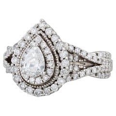 0.82ctw Diamond Pear Halo Engagement Ring 14k White Gold Size 5