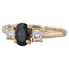0.82ctw Oval Blue Sapphire Diamond Ring 18k Yellow Gold Size 6.75