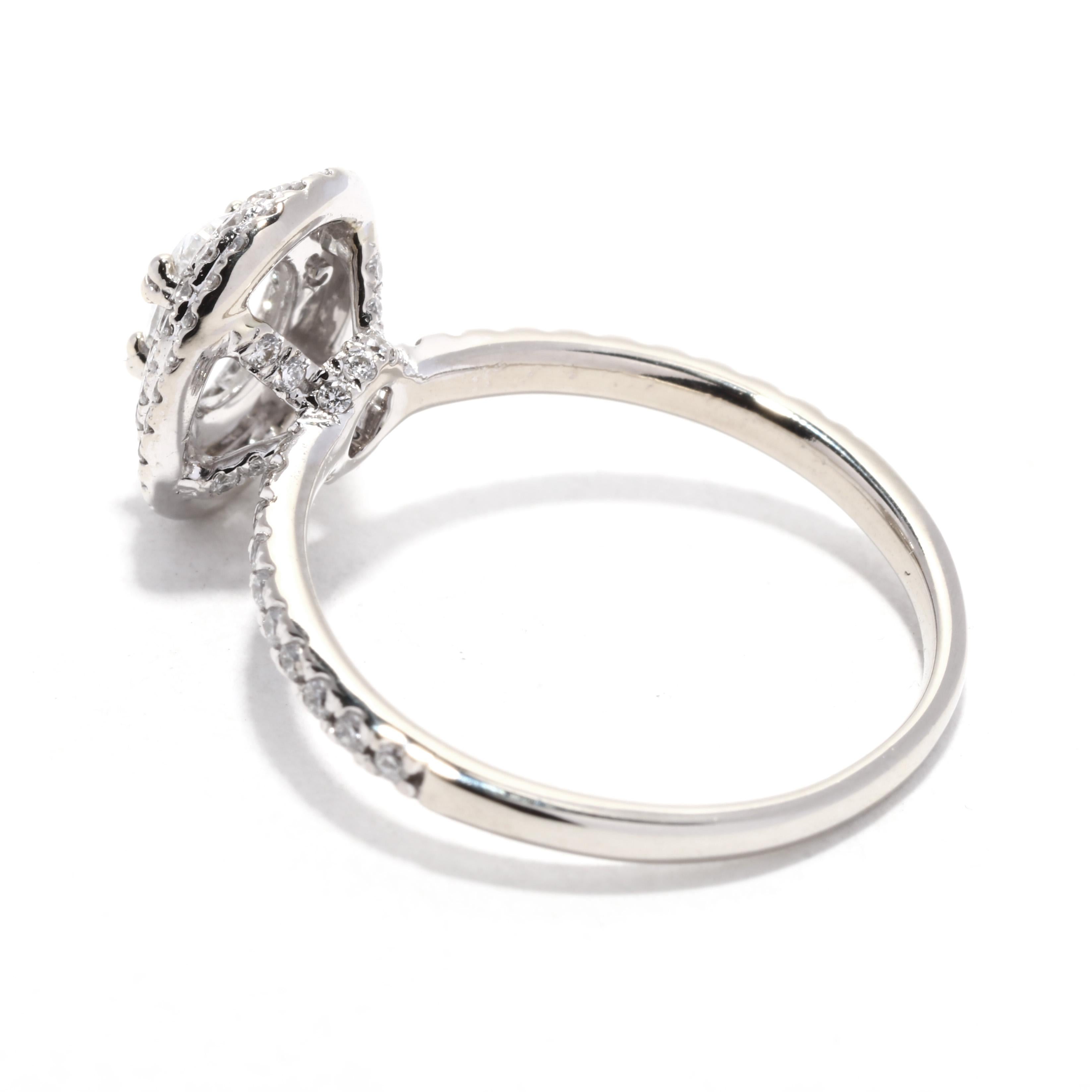 Women's or Men's 0.82ctw Oval Diamond Halo Engagement Ring, 14K White Gold, Ring For Sale