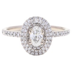 Retro 0.82ctw Oval Diamond Halo Engagement Ring, 14K White Gold, Ring