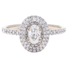 0,82ctw Oval Diamant Halo Verlobungsring, 14K Weißgold, Ring