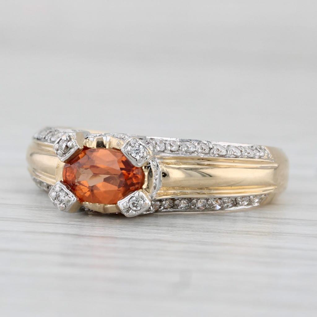 0.82ctw Spessartite Orange Garnet Diamond Ring 14k Yellow Gold Size 6 In Good Condition For Sale In McLeansville, NC