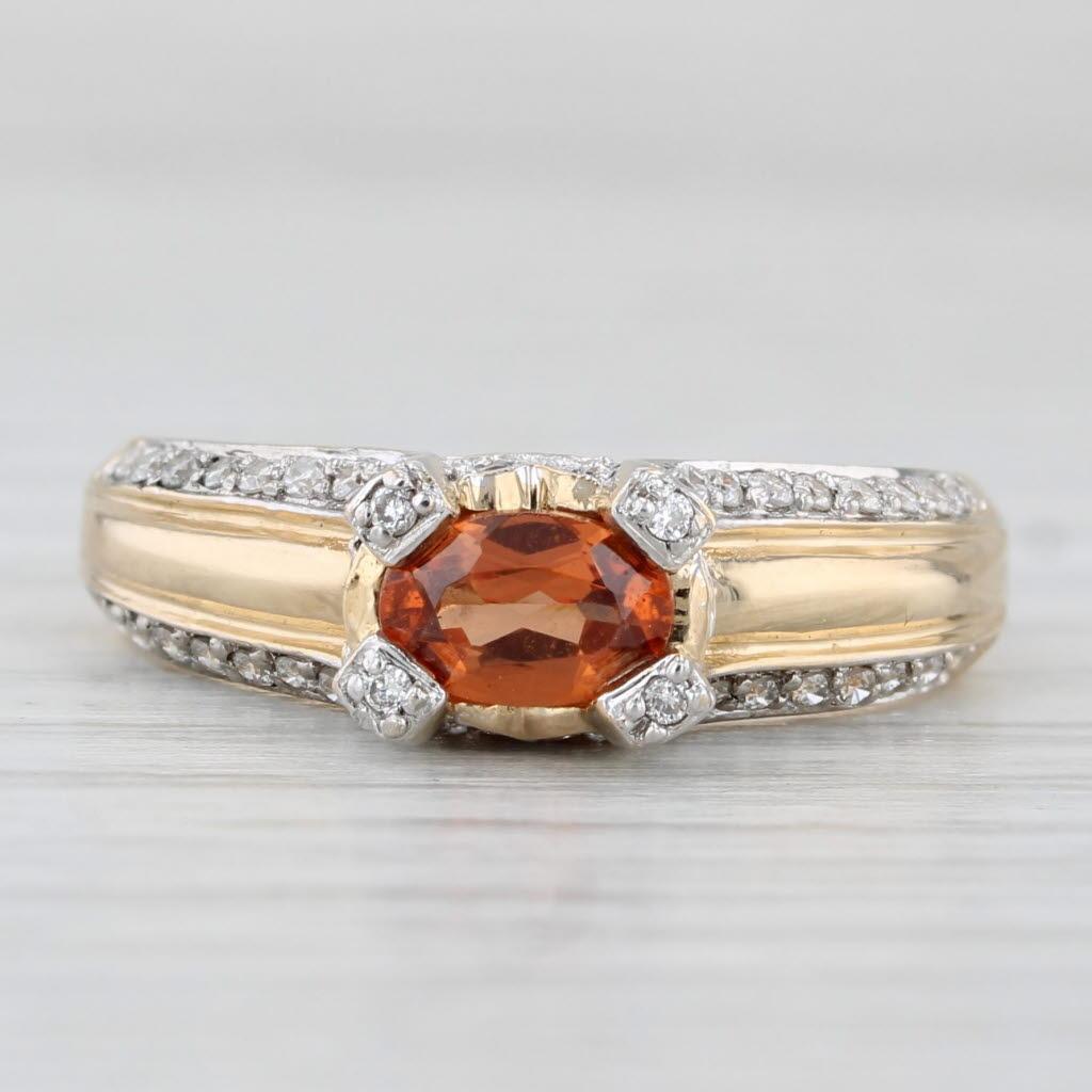 Women's or Men's 0.82ctw Spessartite Orange Garnet Diamond Ring 14k Yellow Gold Size 6 For Sale