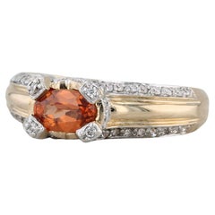 0.82ctw Spessartite Anillo de Diamantes Granate Naranja Oro Amarillo 14k Talla 6