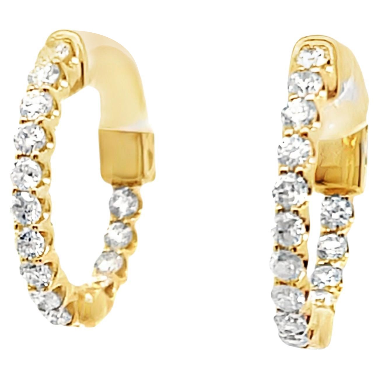 0.83 Carat 18 Millimeter Round Diamond Hoop Earrings in 14K Yellow Gold