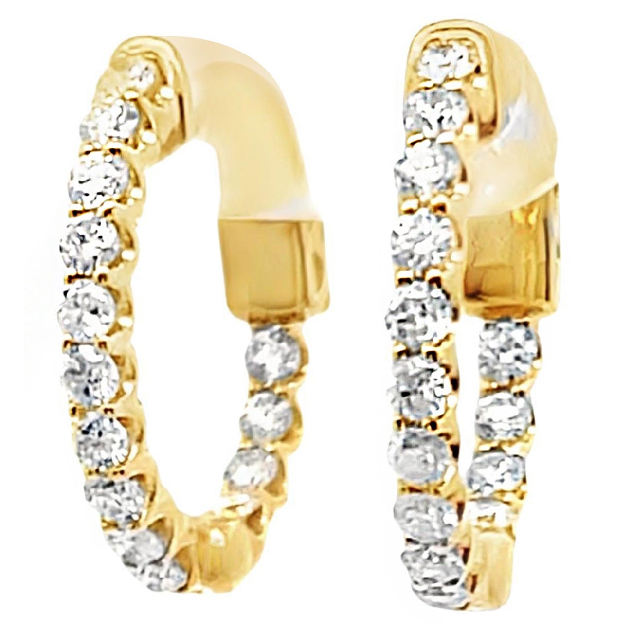 0.83 Carat 18 Millimeter Round Diamond Hoop Earrings in 14K Yellow Gold