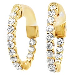 0.83 Carat 18 Millimeter Round Diamond Hoop Earrings in 14K Yellow Gold