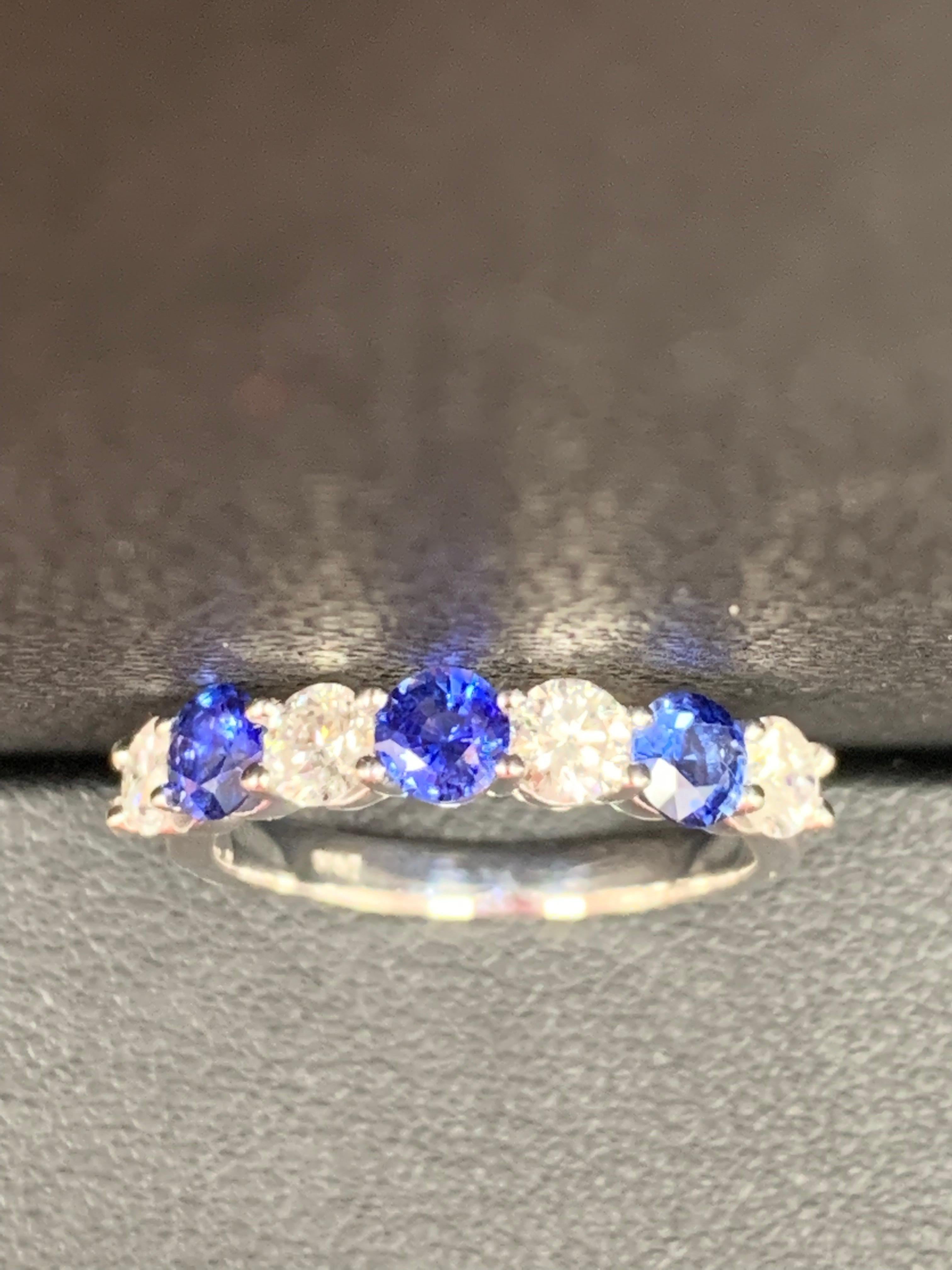 0.83 Carat Alternating Sapphire Diamond Halfway Wedding Band in 14K White Gold For Sale 4