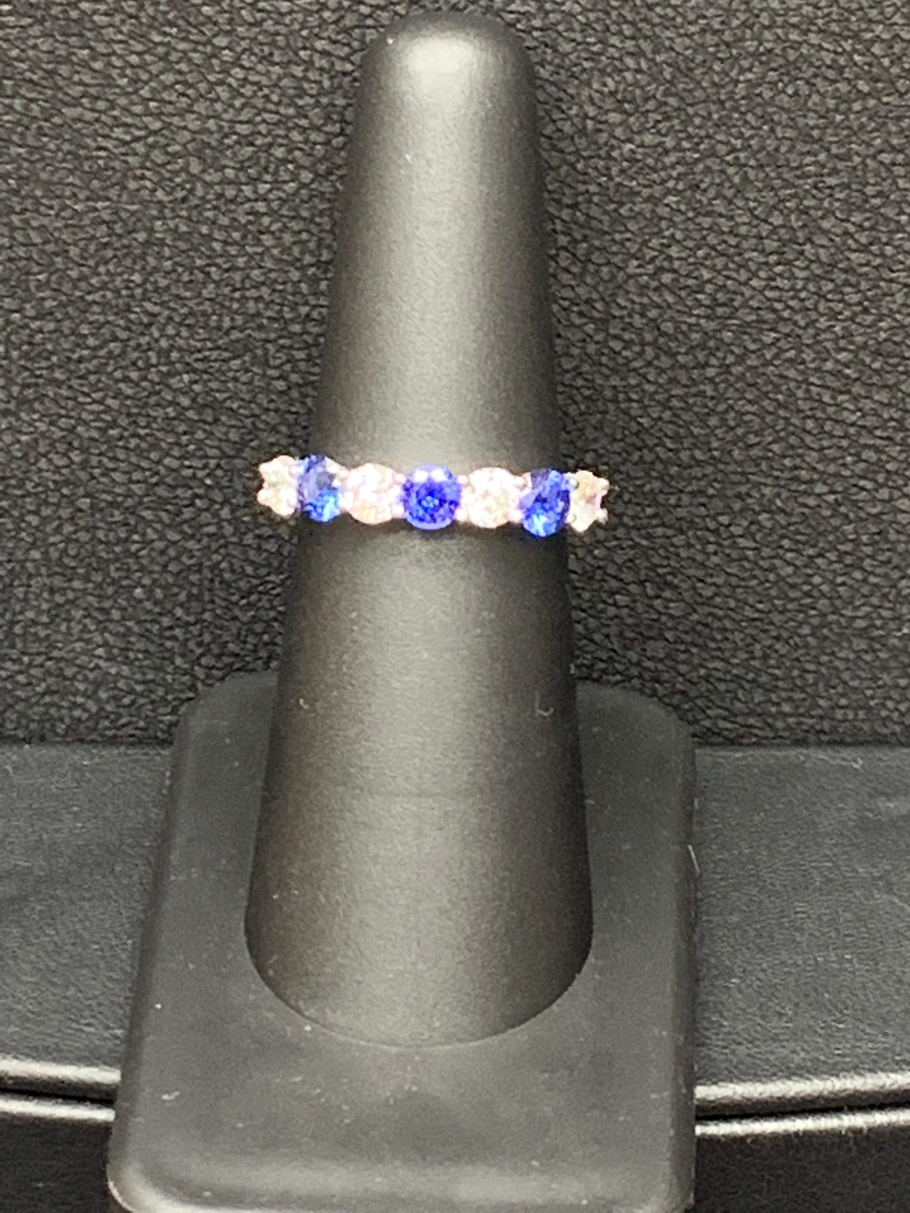 Contemporary 0.83 Carat Alternating Sapphire Diamond Halfway Wedding Band in 14K White Gold For Sale