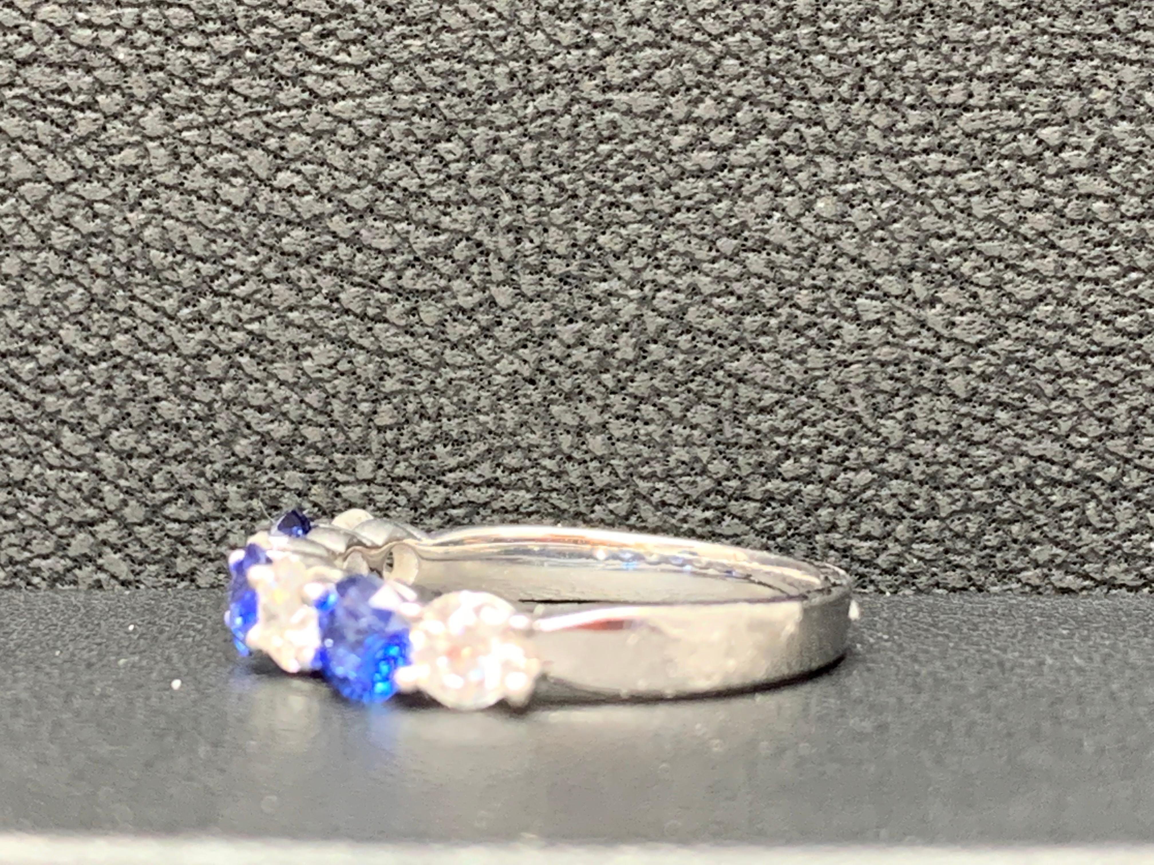 0.83 Carat Alternating Sapphire Diamond Halfway Wedding Band in 14K White Gold In New Condition For Sale In NEW YORK, NY