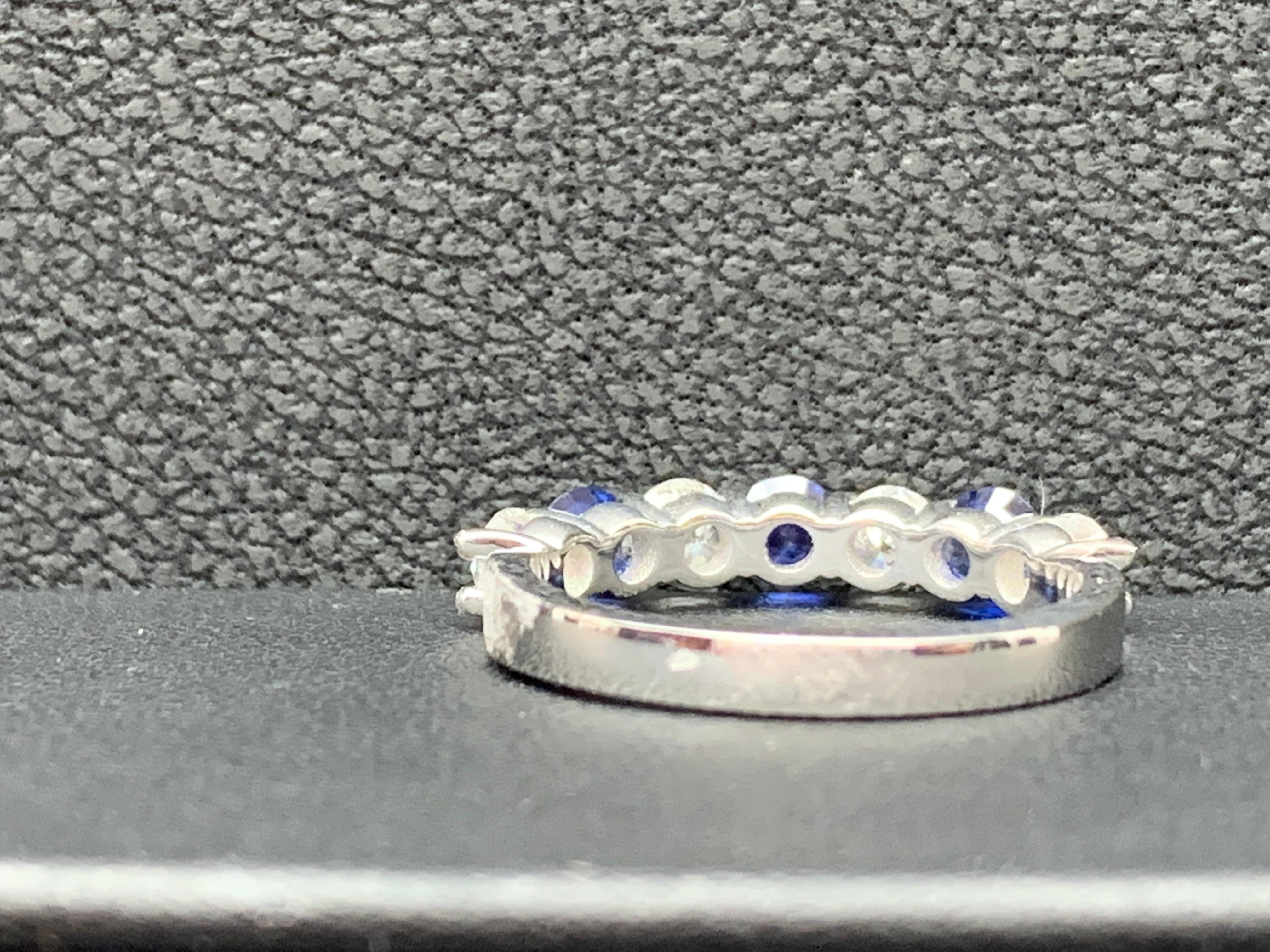0.83 Carat Alternating Sapphire Diamond Halfway Wedding Band in 14K White Gold For Sale 1