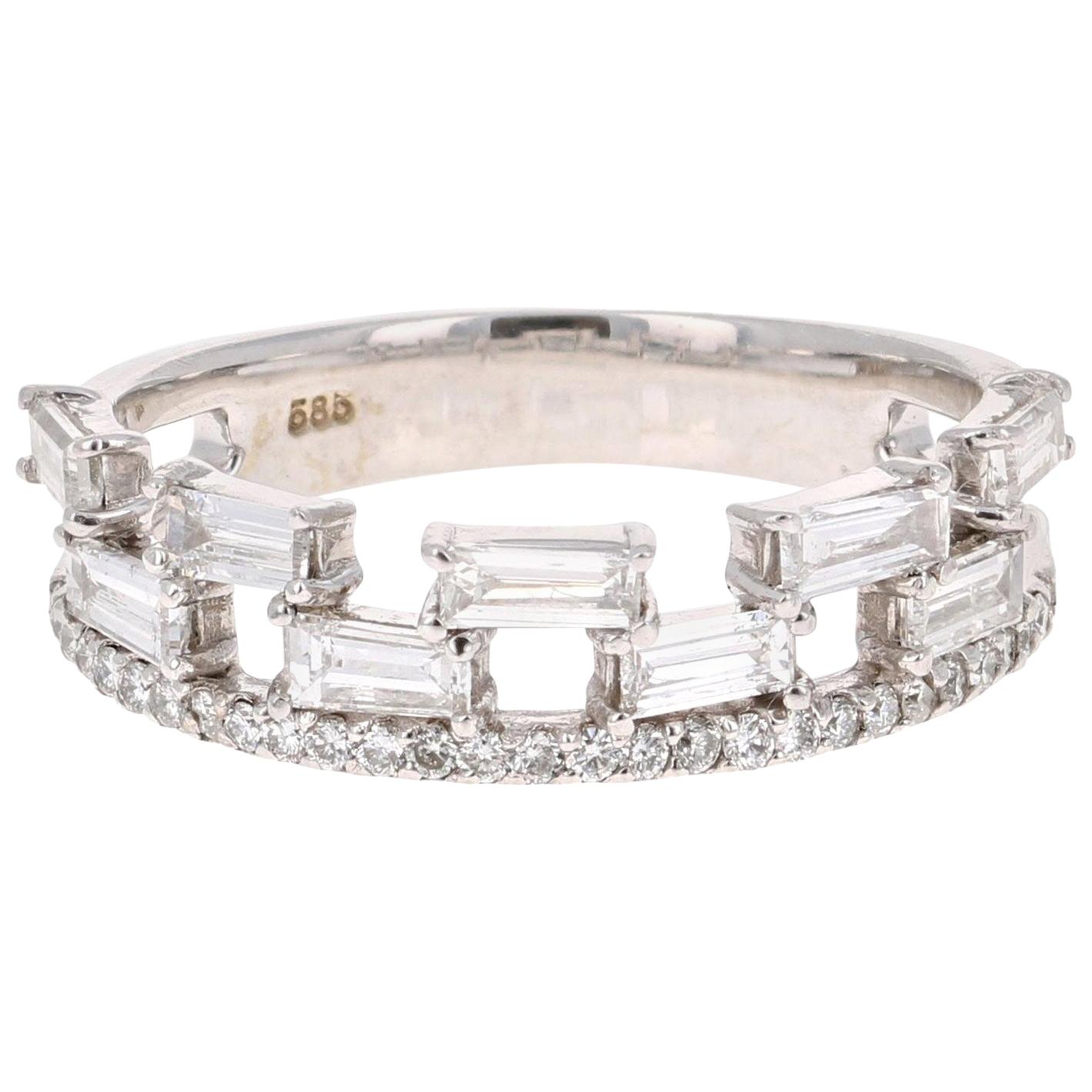 0.83 Carat Baguette and Round Cut Diamond Band 14 Karat White Gold