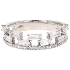 0.83 Carat Baguette and Round Cut Diamond Band 14 Karat White Gold