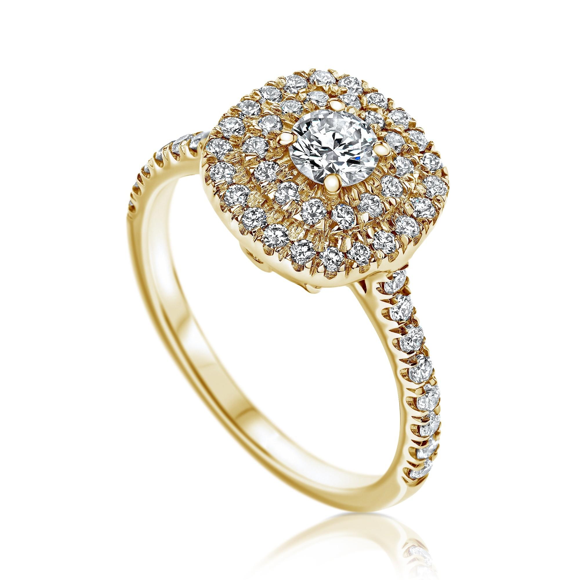En vente :  Shlomit Rogel, bague double halo de diamants de 0,83 carat en or jaune 14 carats 2