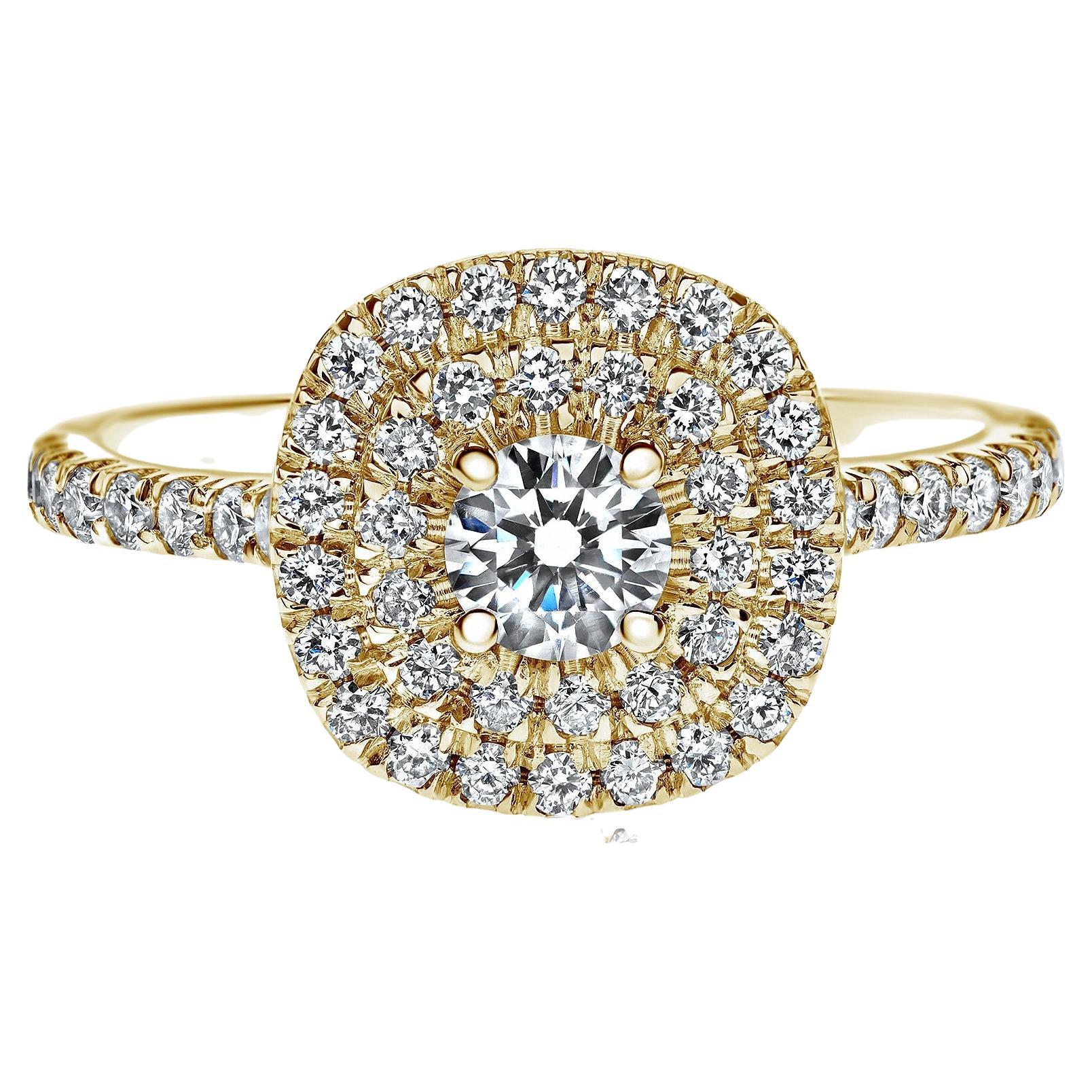 0.83 Carat Diamond Double Halo Ring in 14 Karat Yellow Gold, Shlomit Rogel