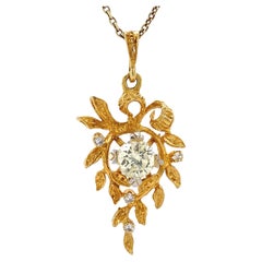 Vintage 18K Gold 0.83 Carat Diamond Floral & Foliate Pendant