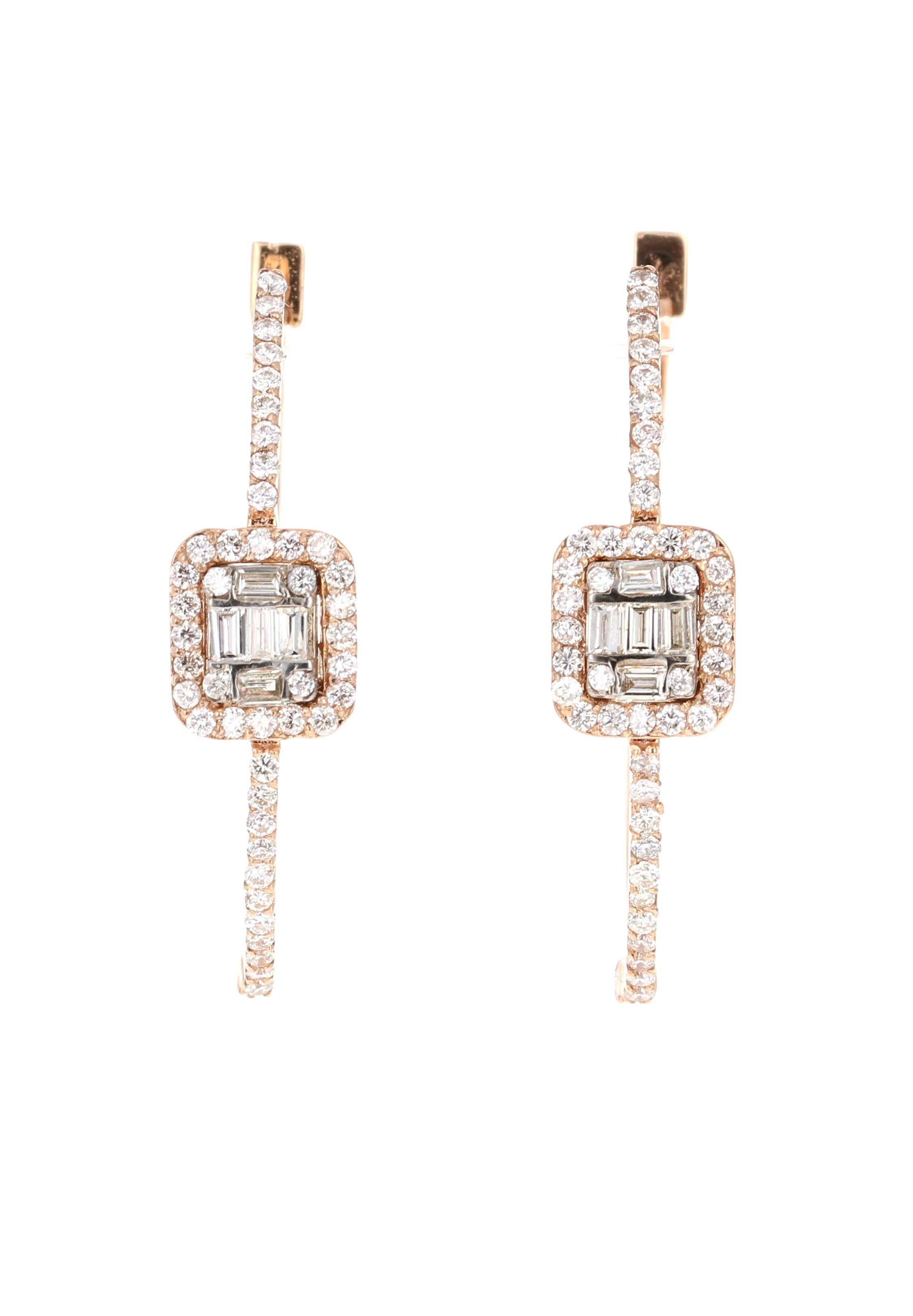 86 Round Cut Diamonds/0.58 Carats
16 Baguette Cut Diamonds/0.25 Carats

18 Karat Rose Gold, 4.2 grams 

1.25 inches long and approximately 0.50 inch wide