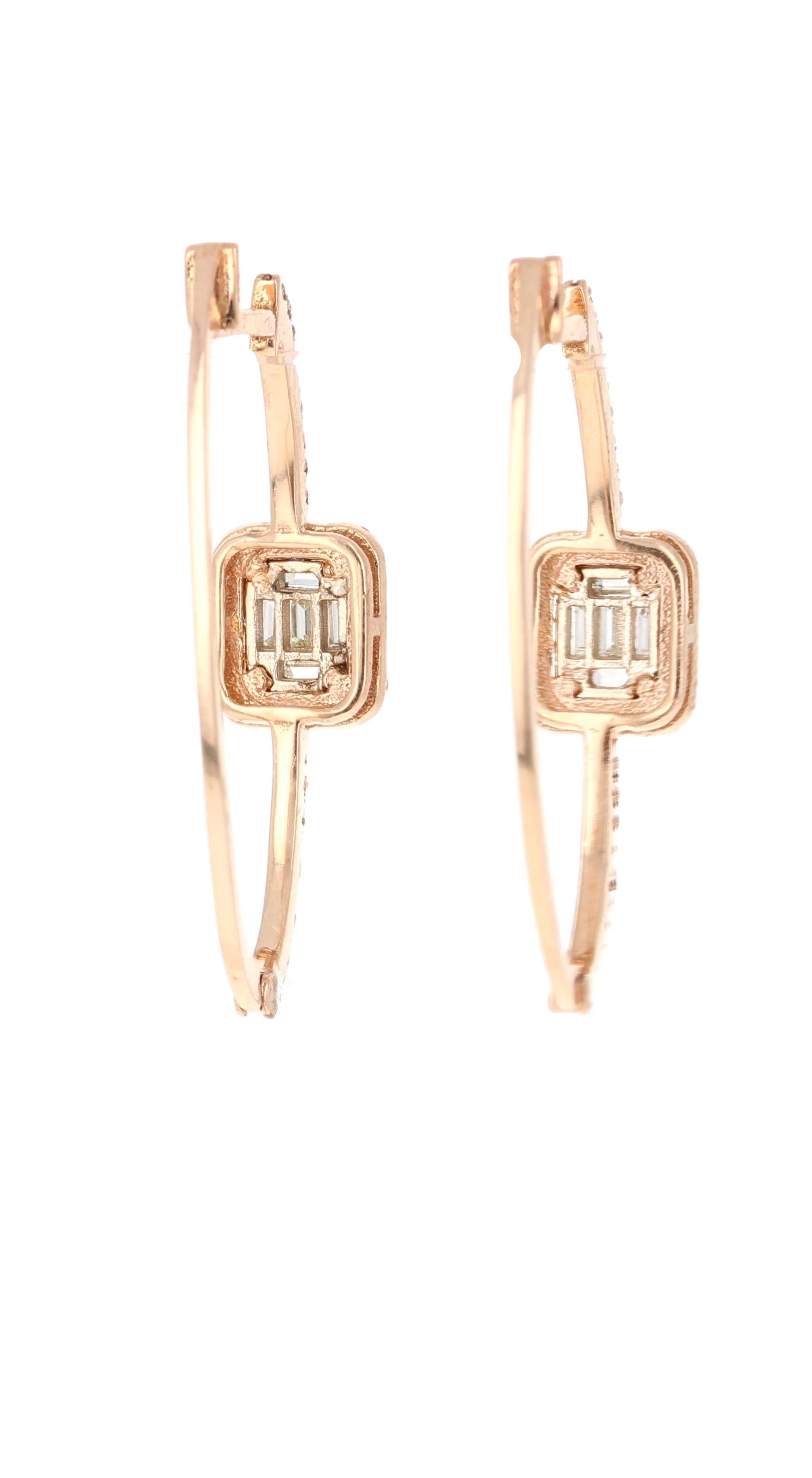 0.83 Carat Diamond Hoop Earrings 18 Karat Rose Gold 1