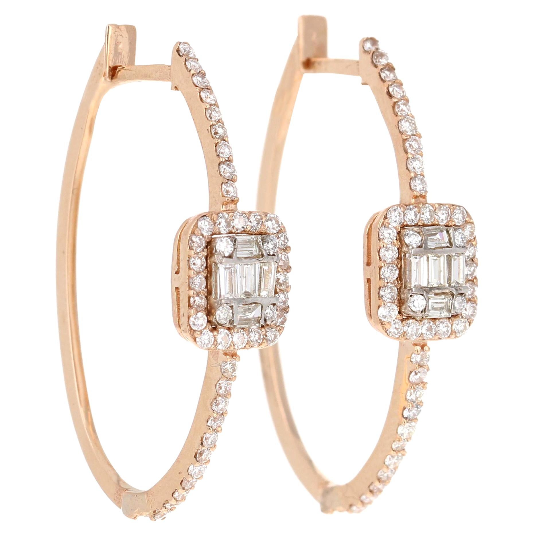 0.83 Carat Diamond Hoop Earrings 18 Karat Rose Gold