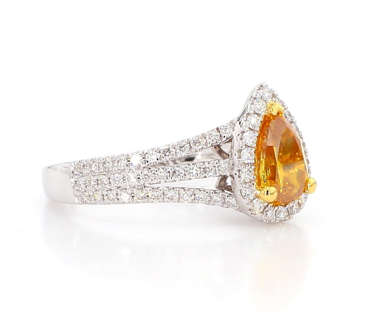 0,83 Karat Fancy Vivid Yellow-Orange-Diamantring in Birnenform [GIA#1156549673] im Angebot 3
