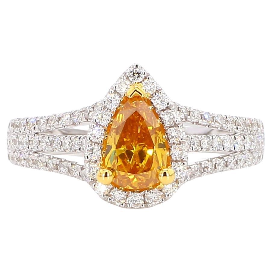 Bague en forme de poire avec diamant de 0,83 carat de couleur Vivid Diamonds jaune-orange [GIA#1156549673]