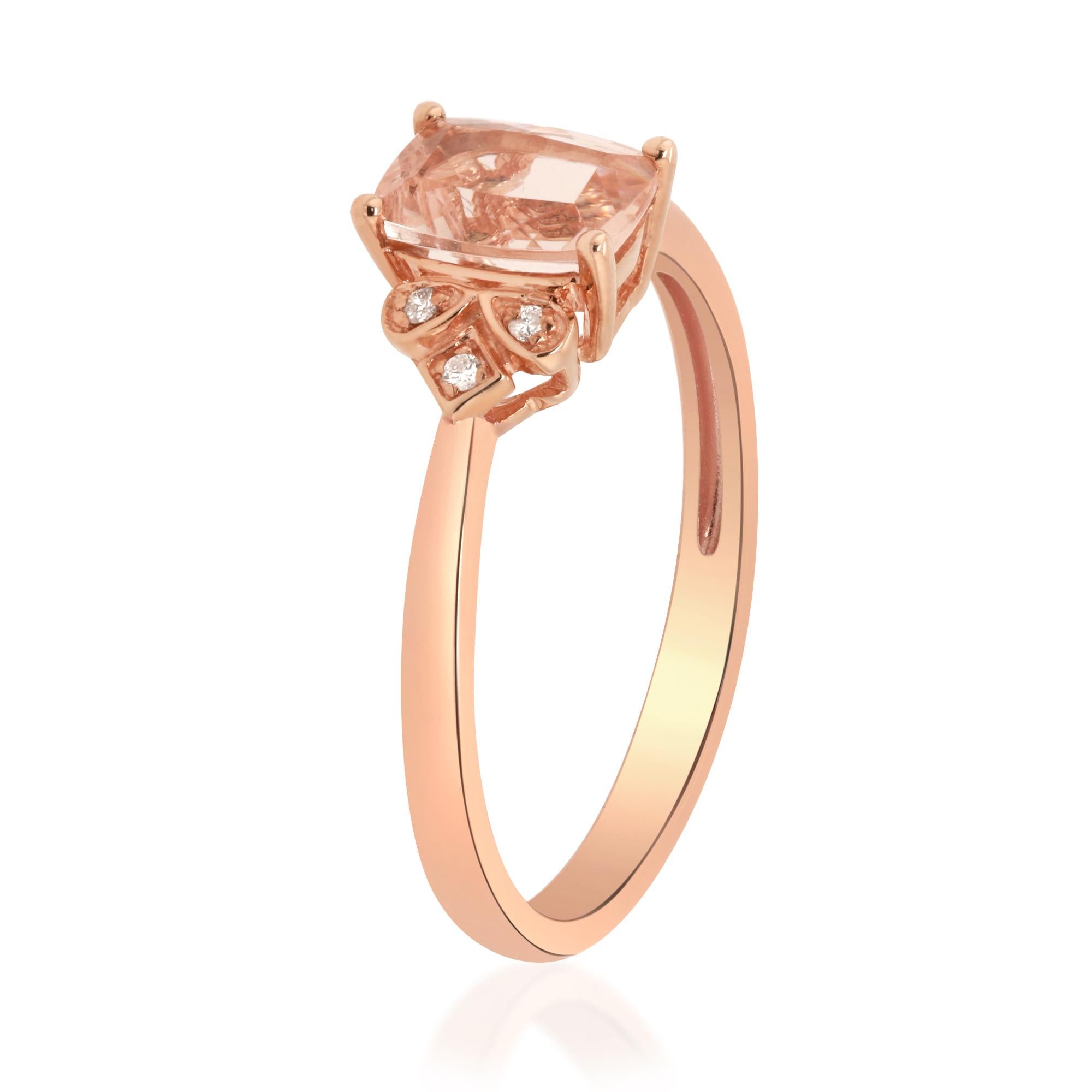 Art déco 0.83 Carat Morganite Cushion Cut Diamond Accents 10K Rose Gold Engagement Ring en vente