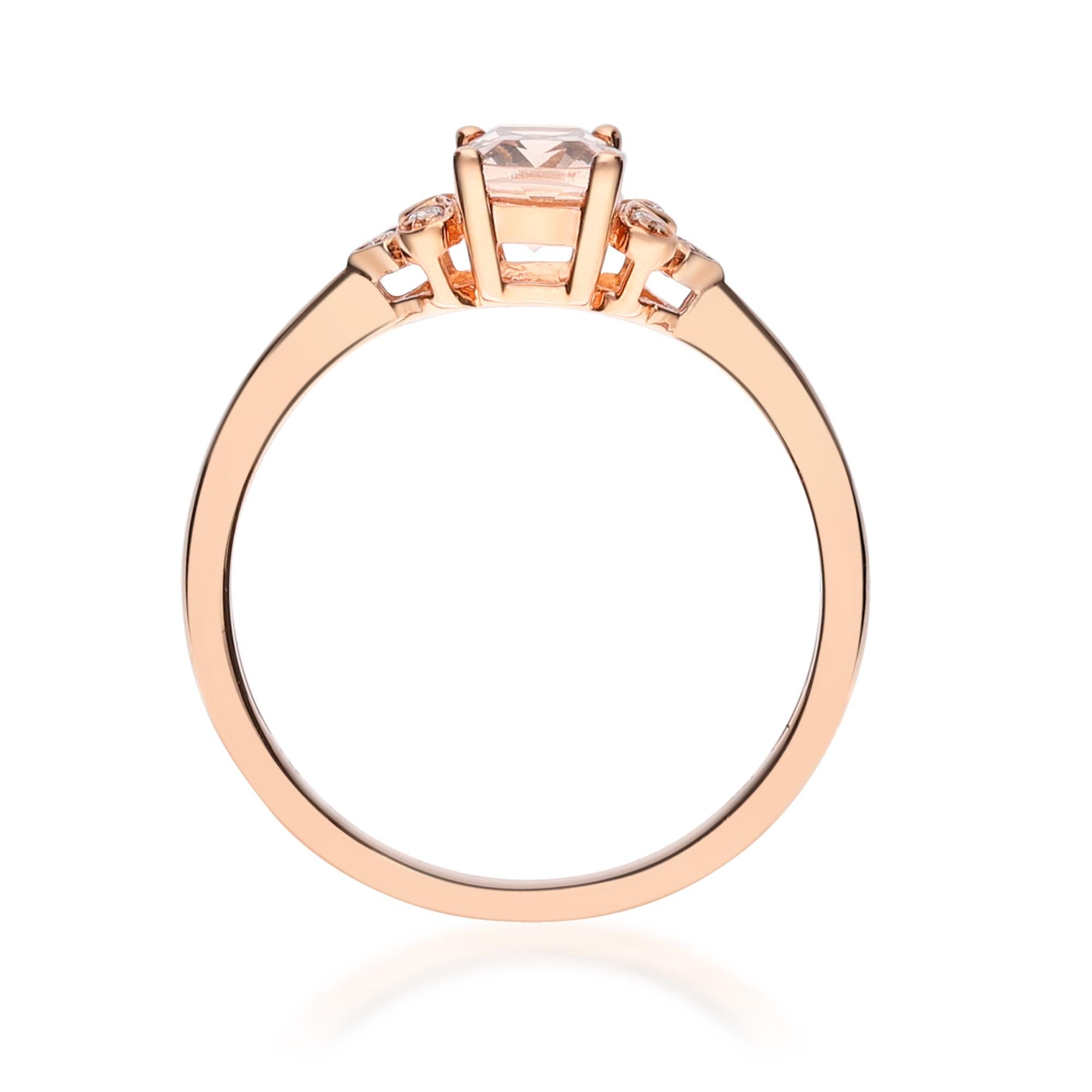 Taille coussin 0.83 Carat Morganite Cushion Cut Diamond Accents 10K Rose Gold Engagement Ring en vente