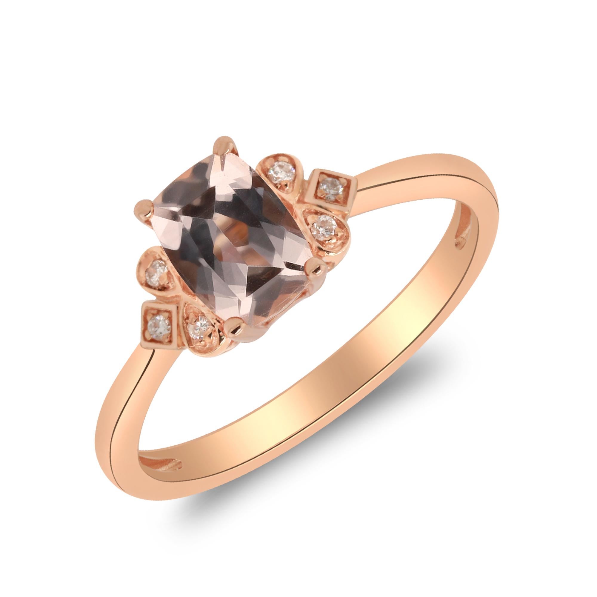 Art Deco 0.83 Carat Morganite Cushion Cut Diamond Accents 10K Rose Gold Engagement Ring For Sale