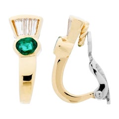 0.83 Carat Oval and Baguette Cut Emerald and Diamond Earrings 18Kt Two-Tone Gold