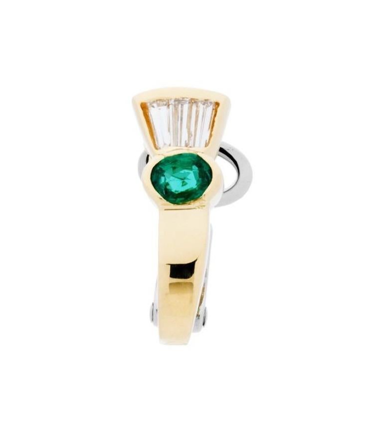 0.83 Carat Oval and Baguette Cut Emerald and Diamond Earrings 18Kt Two-Tone Gold In New Condition For Sale In Nassau, BS