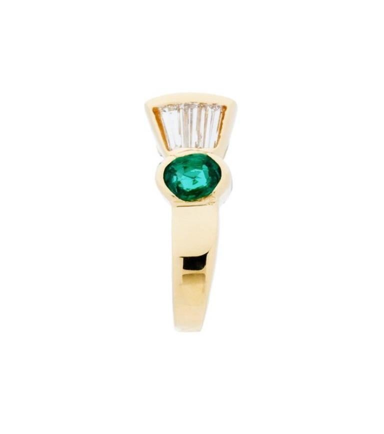 Women's or Men's 0.83 Carat Oval and Baguette Cut Emerald and Diamond Earrings 18Kt Two-Tone Gold For Sale
