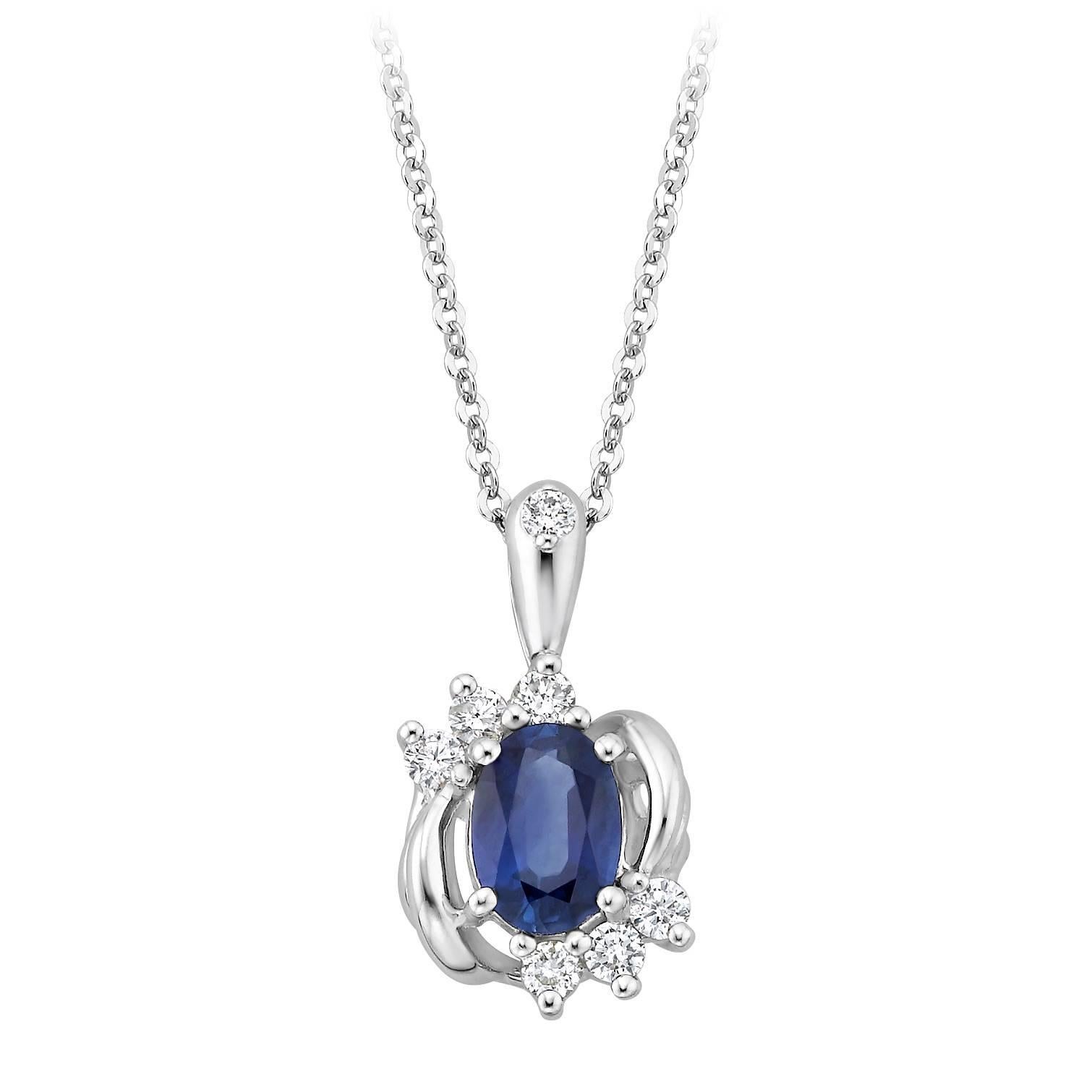 Oval Blue Sapphire Diamond Pendant