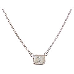 0.83 Carat Radiant Diamond Handmade Solitaire Necklace In 14k White Gold