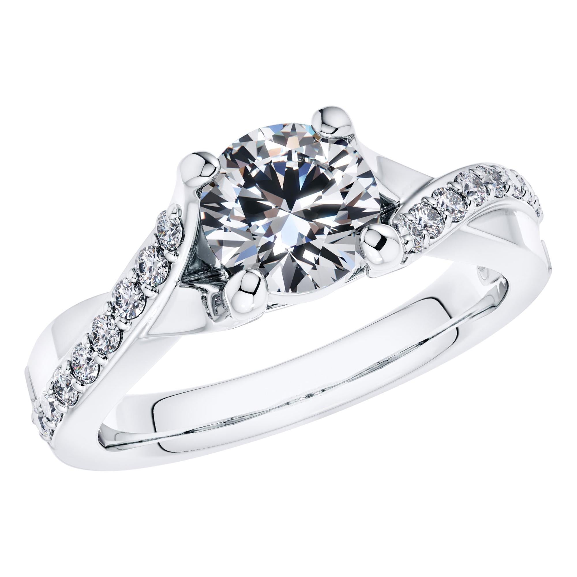 0.83 Carat Round Diamond Twisted 18 Karat White Gold 4 Prong Engagement Ring For Sale