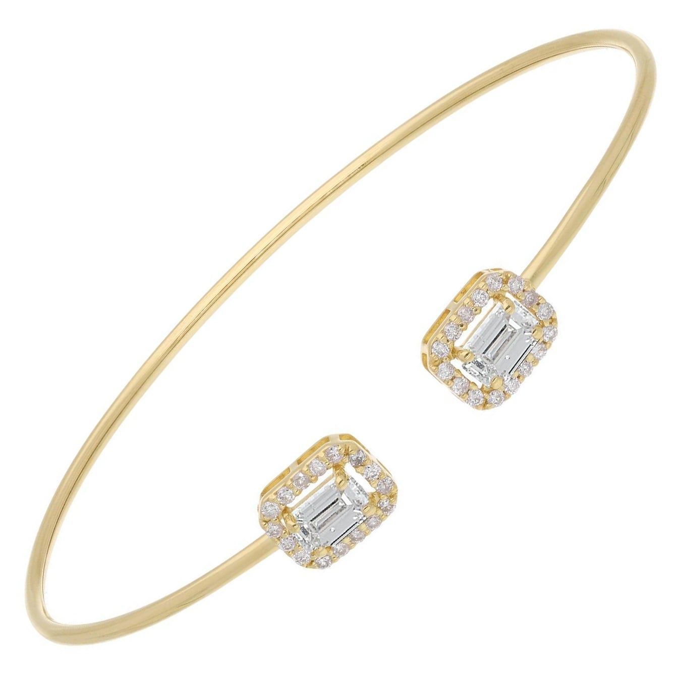 Bracelet manchette en or jaune 14 carats avec diamants ronds et émeraudes de 0,83 carat