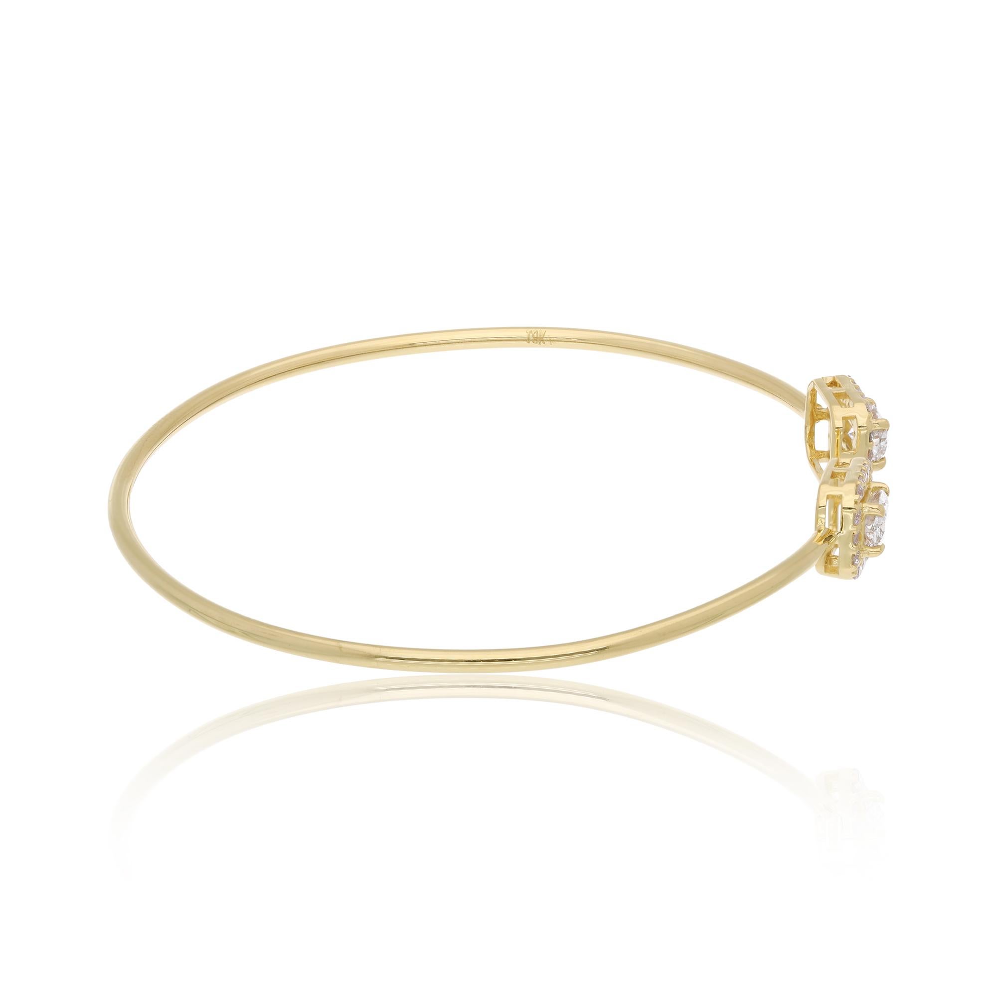 Women's 0.83 Carat Round & Emerald Cut Diamond Cuff Bangle Bracelet 18 Karat Yellow Gold For Sale