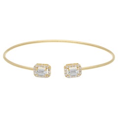 0.83 Carat Round & Emerald Cut Diamond Cuff Bangle Bracelet 18 Karat Yellow Gold