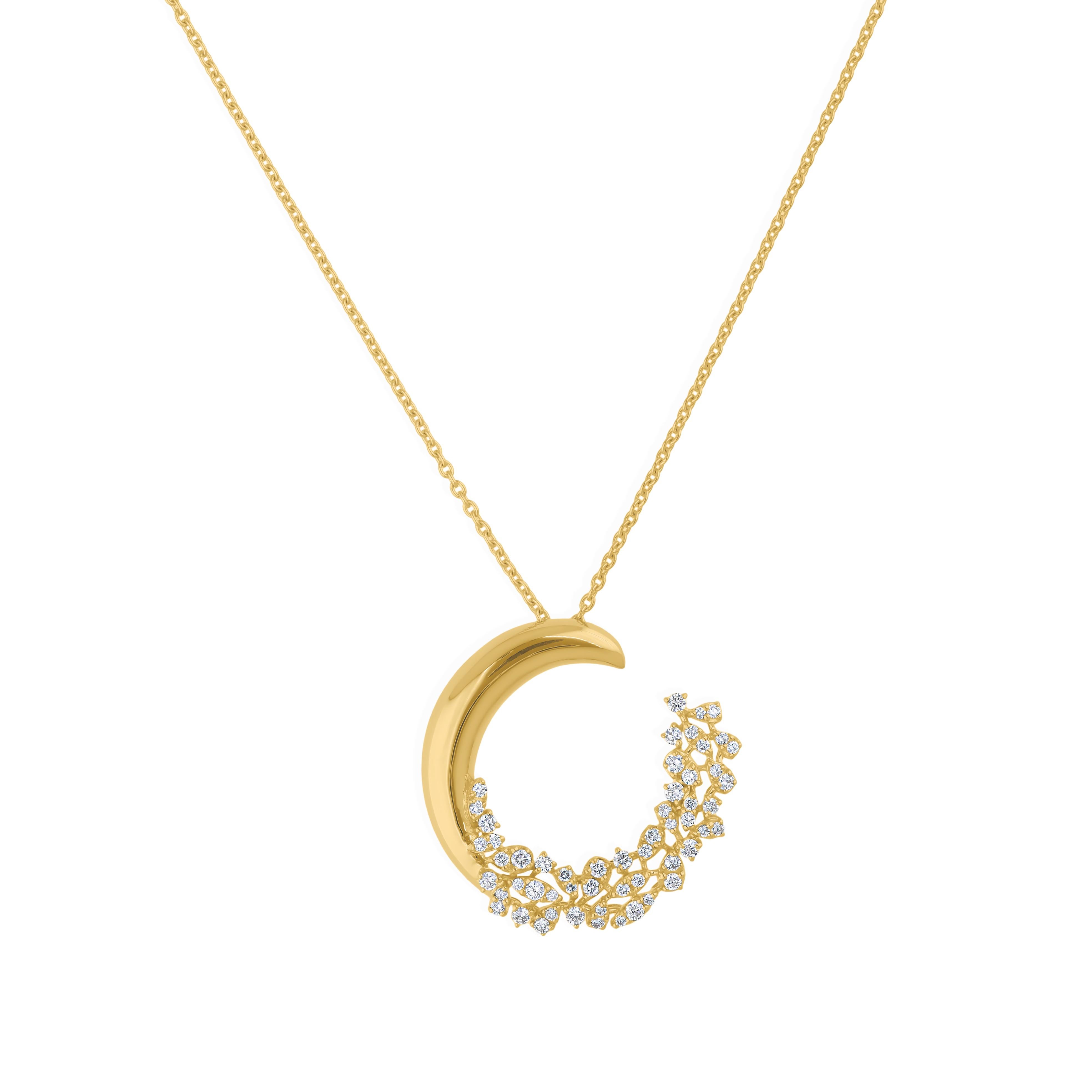 Taglio rotondo 0,83 carati SI Clarity HI Color Collana di diamanti in oro giallo 14 carati in vendita