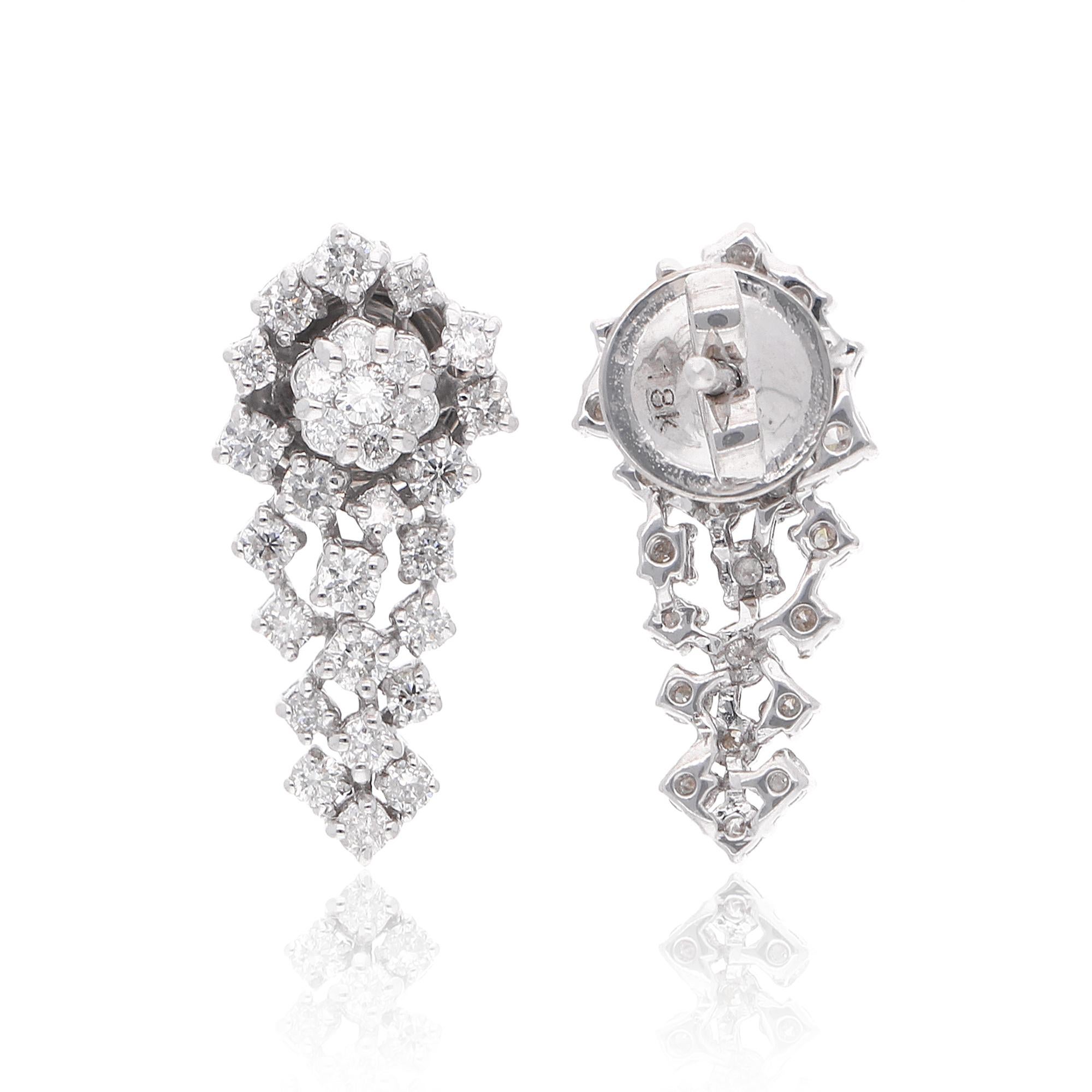 Item Code :- SEE-13062
Gross Wt. :- 4.89 gm
18k White Gold Wt. :- 4.72 gm
Natural Diamond Wt. :- 0.83 Ct. ( AVERAGE DIAMOND CLARITY SI1-SI2 & COLOR H-I )
Earrings Size :- 19 mm approx.

✦ Import Duties, Taxes and Custom