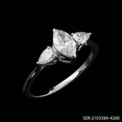 Natural Marquise Cut Three Stone Diamond Ring 0.83 Carat in 18K White Gold