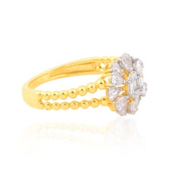 0.83ct SI/H Baguette Pear Diamond Cluster Flower Ring Solid 18 Karat Yellow Gold