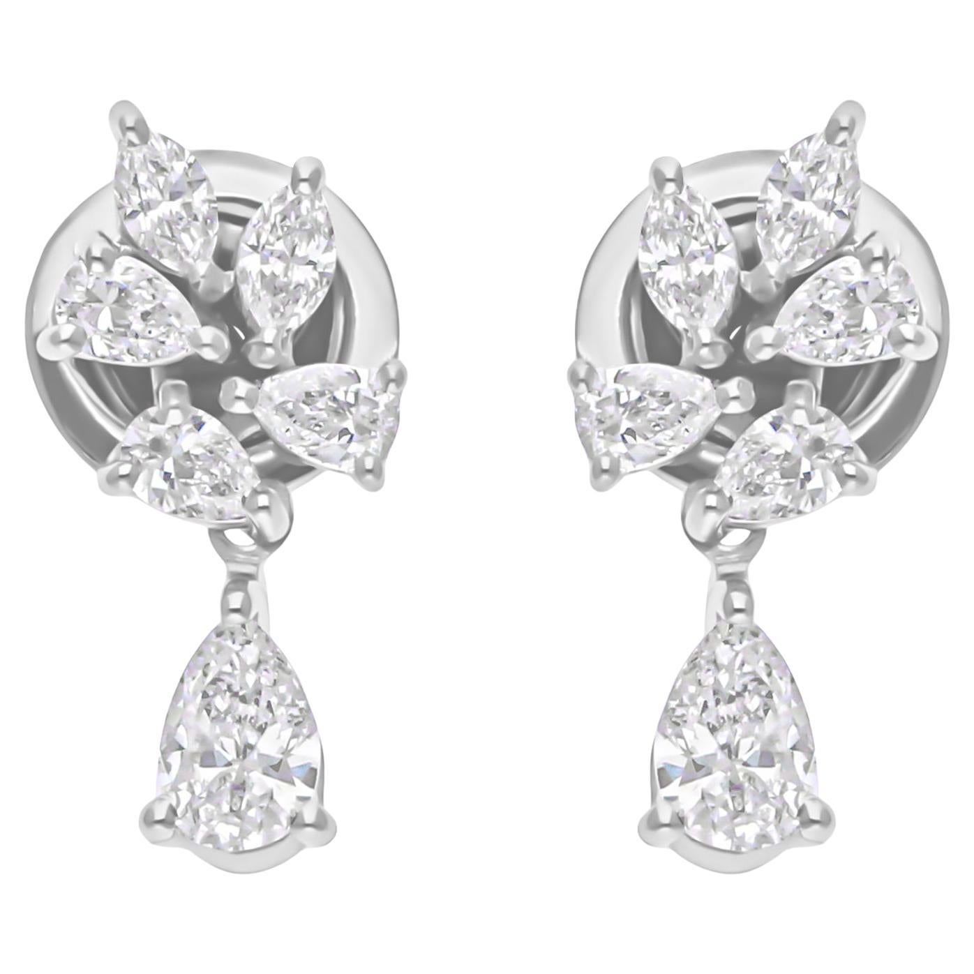 0.83 Carat SI/H Pear Marquise Brilliant Cut Diamond Earrings 18 Karat White Gold