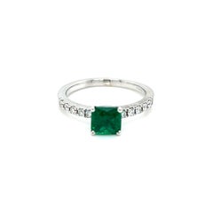 0.83 Carat Square cut Emerald and Diamond Ring in 18 Karat White Gold