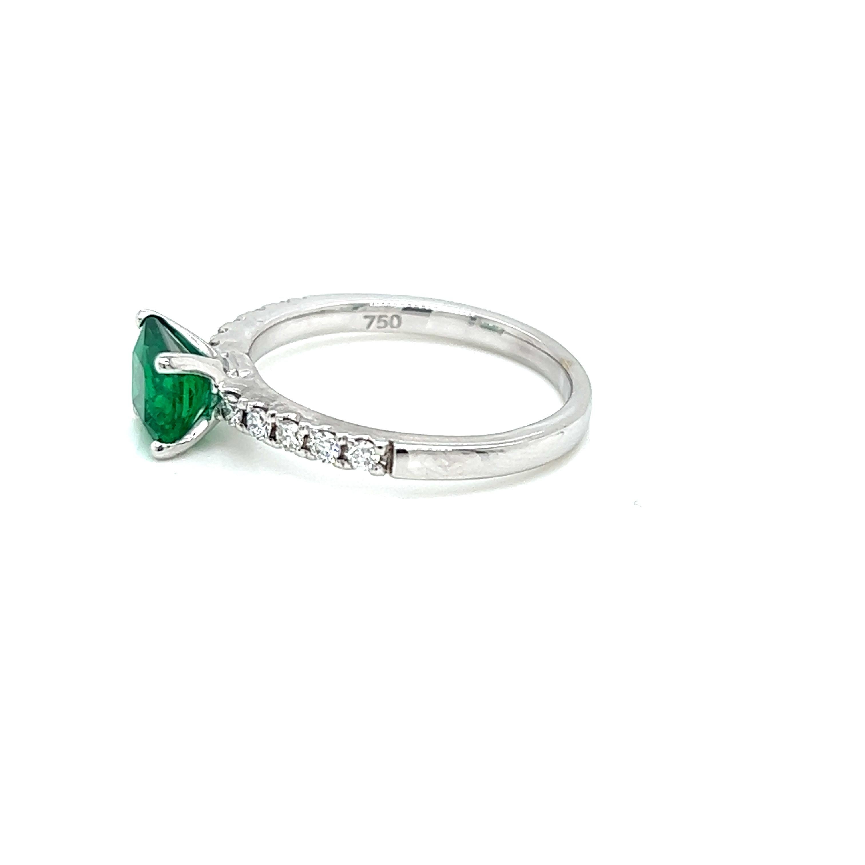 Square Cut 0.83 Carat Square cut Emerald and Diamond Ring in 18 Karat White Gold For Sale