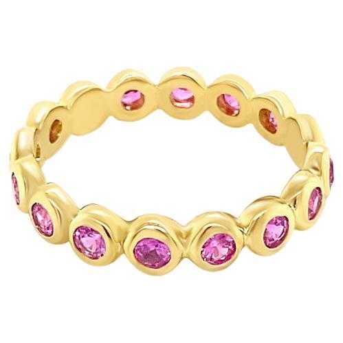 0.83 Carat Total Weight Round Pink Sapphire Bezel Set Eternity Band For Sale