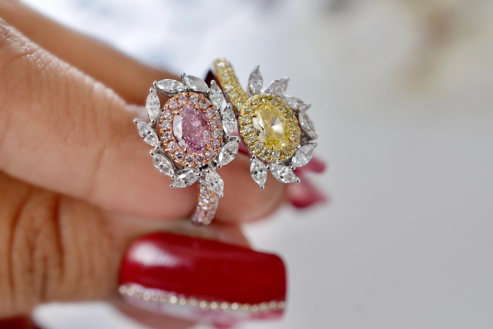 Oval Cut 0.83 Carat Yellow & Pink Diamond Cocktail Ring GIA Certified