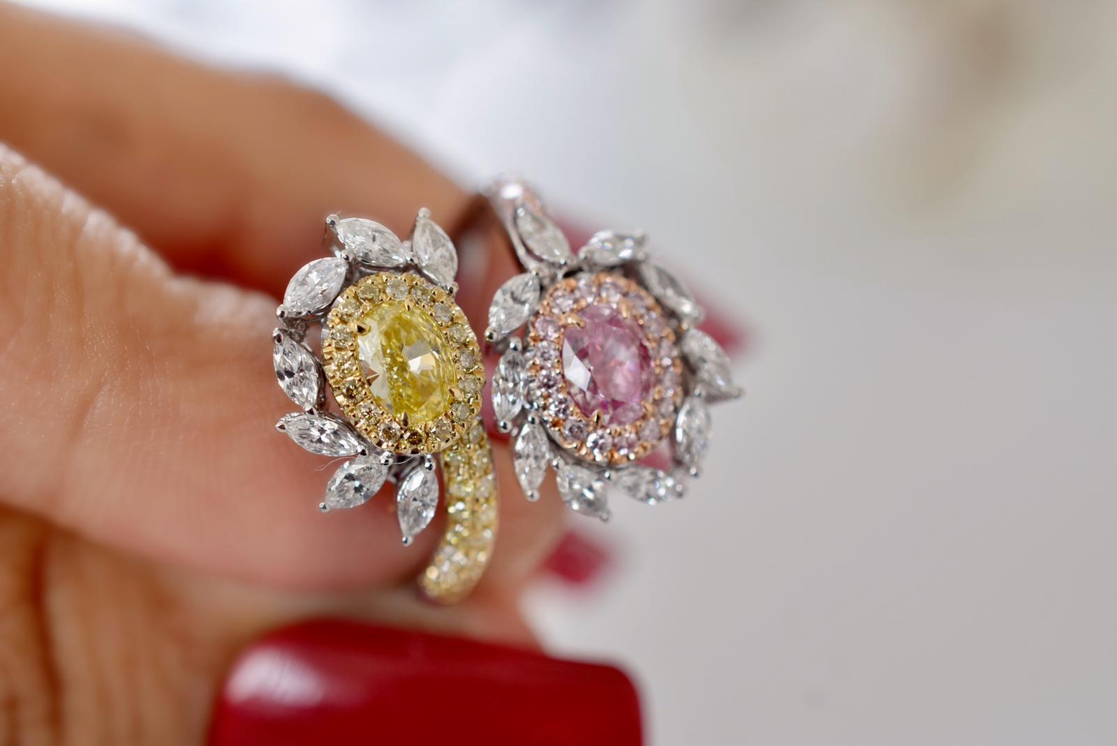 0.83 Carat Yellow & Pink Diamond Cocktail Ring GIA Certified In New Condition In Kowloon, HK